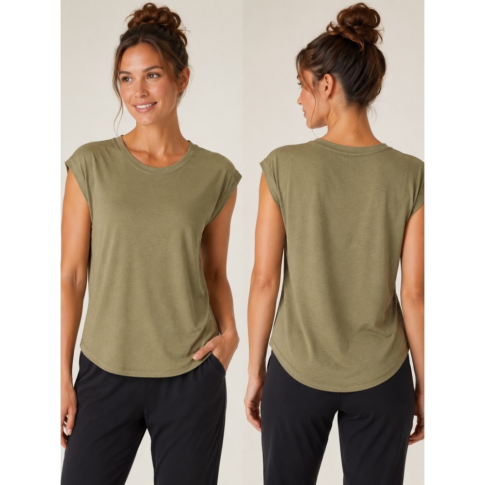 Athleta With Ease Top Olive Green Cap Sleeve Relaxed Fit Shirt Small